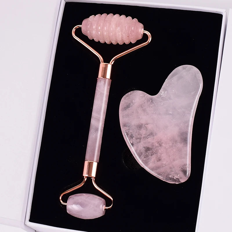 Kit rouleau et gua sha en quartz rose dans son coffret – Tokyo Éclat