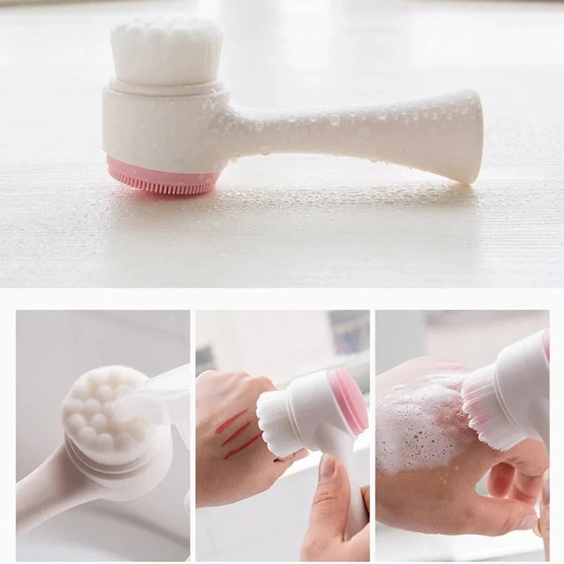 Brosse nettoyante visage double face silicone et fibres douces